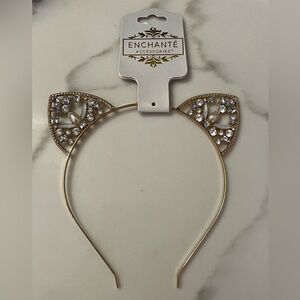 NWT Gold Tone Metal Rhinestone Cat Ear Headband Party Costume Cosplay